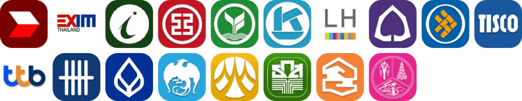 ไอคอนธนาคารไทยหลายธนาคารสำหรับฝากถอนเงินของ MACO24 รองรับการทำธุรกรรมผ่านธนาคารชั้นนำในประเทศไทย